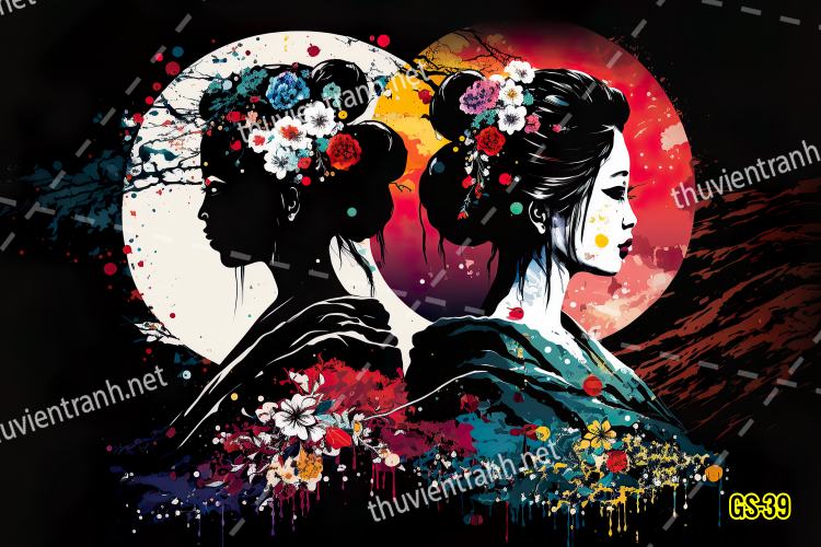 Tranh dán tường hoa cô gái Geisha Nhật Bản-GS-39 - Kết quả tìm kiếm tranh tường